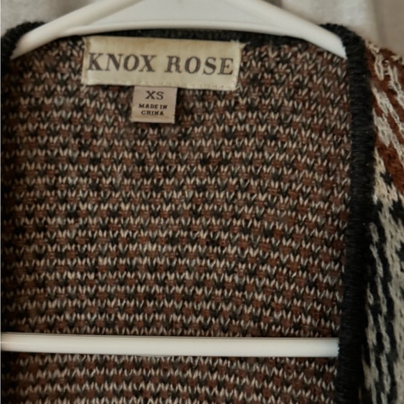 Knox Rose Brown Beige Geometric Fringe Open-Front Cardigan - Picture 2 of 2